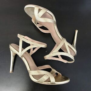 Rachel Zoe Isabella Metalic Gold Leather Stiletto High Heeled Sandals Women’s 8